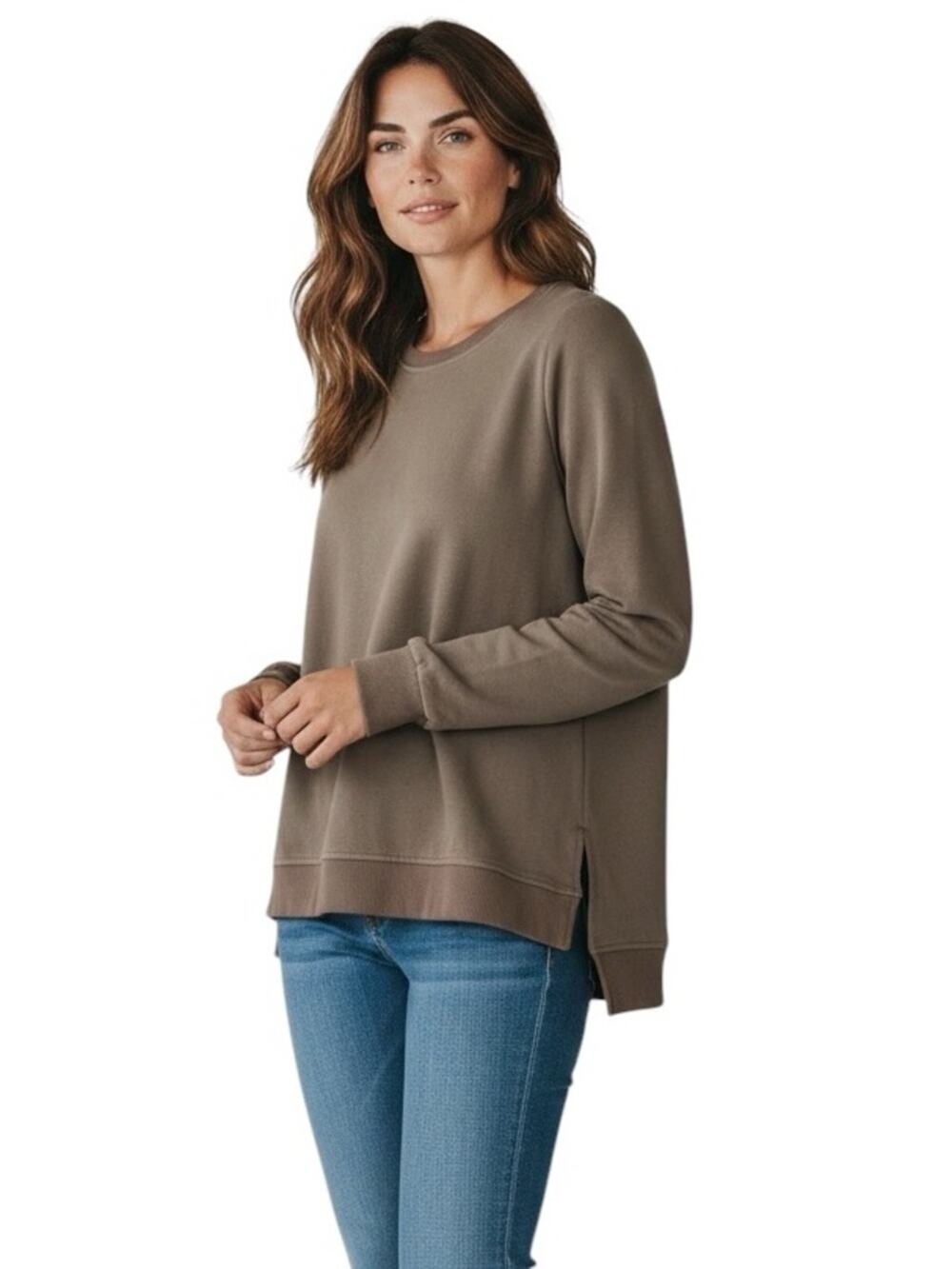 Annabelle Taupe Lace Up Back Sweatshirt NWT Crochet Detail Boho Long Sleeve M